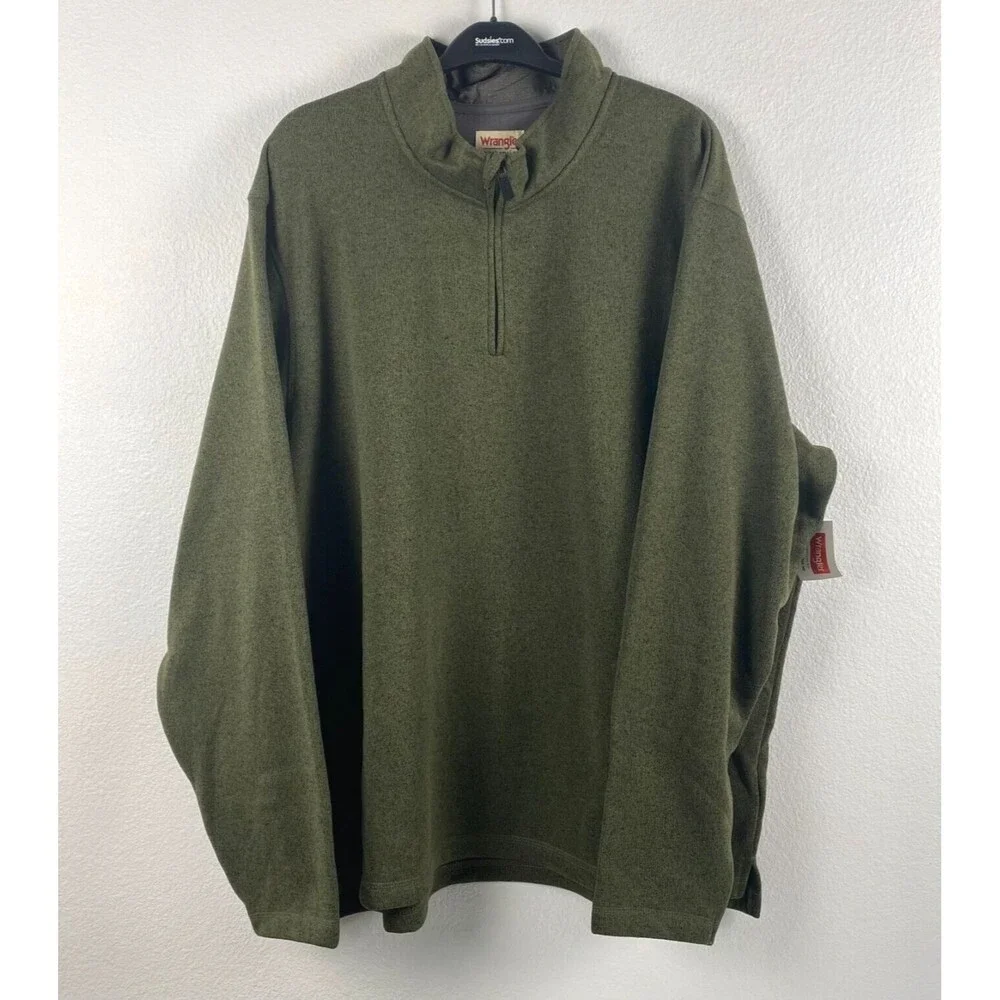 Wrangler Authentics Sweater Men's 3XL / TG Mock‎ Neck Green 1/4 Zip Long Sleeve